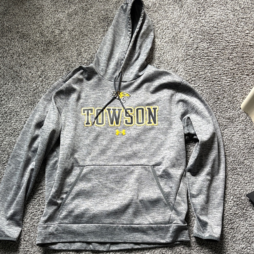 Towson Under Armour Gray Pullover Hoodie with Yellow Accents